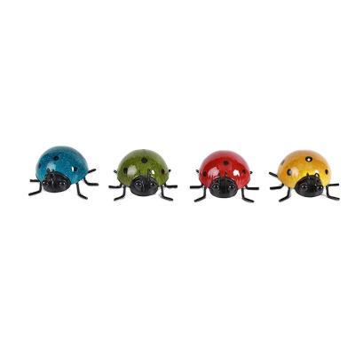China Decorative 4 Color Ladybugs Metal Home Decoration Cute Sculptures Ladybugs Garden Decoration Outdoor Wall Art Decorative Home Wall for sale