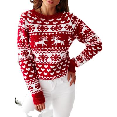 China Anti-pilling Women Autumn Winter Christmas Sweater Ladies Knitted Elk Printing Sweaters Jumper Pullover Women Sweater Snowflake for sale