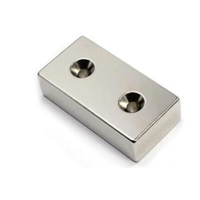 China Rare Earth Industrial Strong Magnet Drive Pulley Rectangular Permanent Magnet NdFeB Block Countersunk With Hole for sale