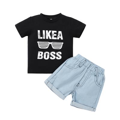 China Fashion Baby Clothes Set Sweater O-neck T-shirt Sky Denim Shorts Culotte Black Blue Black Soft Baby Boy Clothes Set for sale