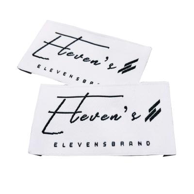 China Viable Wholesale White Woven Label Tags Custom End Fold Garment Label Clothing Fabric Label for sale