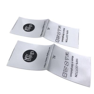 China Factory Washable Washable Care Label Custom White Satin Printed Size Label Logo Tags For Clothes for sale