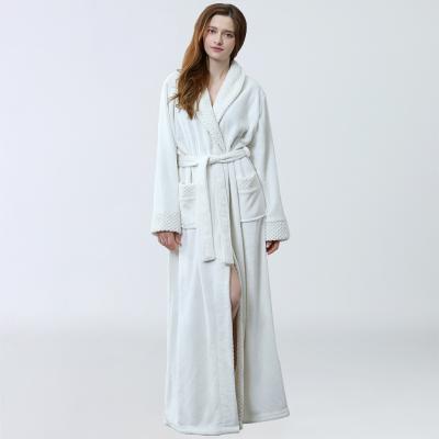 China Thermal Women's Long Fleece Robe Full Length Bathrobe Waistband Super Warm Soft Plush Spa Bathrobe With Shawl Collar Pockets for sale