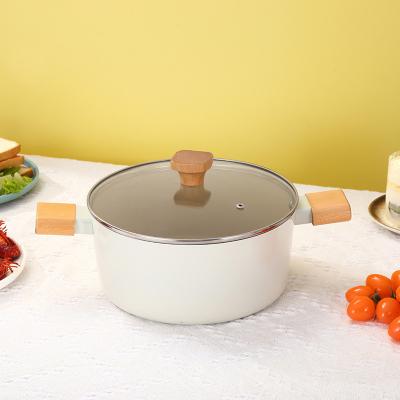 China Sustainable Kitchen cookers Double sided ceramic coating Solid wood handle Soup pot Non stick Soup pot Noodle pot cookware for sale