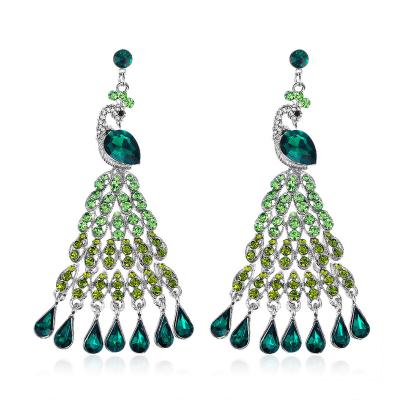 China OEM ODM Manufacturing Luxury Full Romantic Bride Earrings Big Crystal Diamonds Peacock Earrings Bride Wedding Ball Earrings For Women for sale