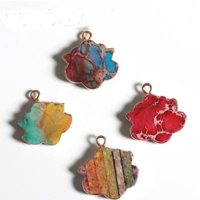 China Colorful Natural Stone Clover Plant Pendant Four Leaf Clover Gold Plated Jewelry DIY Necklace Pendant for sale
