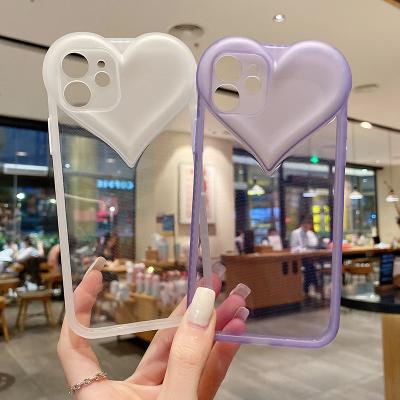 China Anti-fall Heart Design Lovely Translucent TPU Mobile Phone Back Cover Shockproof Soft Housing For iPhone 12 13 Pro Max Case for sale