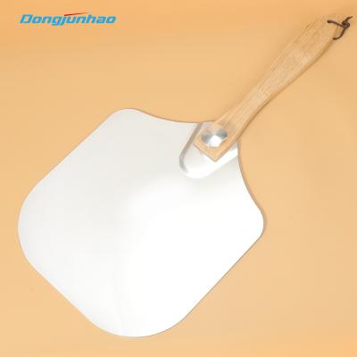 China Sustainable Portable Pizza Tray Stainless Steel Pizza Tools Oven Rack Pizza Server With Folding Wooden Handle for sale