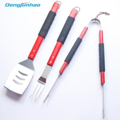 China New Design Barbecue Stainless Steel BBQ 3pcs Spatula Fork Tongs Easily Cleaned Tool Kit For Camping Grilling for sale