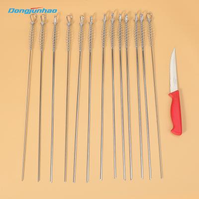 China Wholesale Reusable Easily Cleaned BBQ Sticks Garden Metal Skewers For Grilling Kebab Skewers With Knife for sale