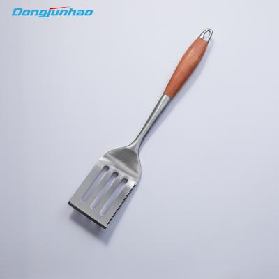 China Factory Wholesale Easily Cleaned Stainless Steel BBQ Spatula Asado Slotted Turner With Wooden Handle for sale