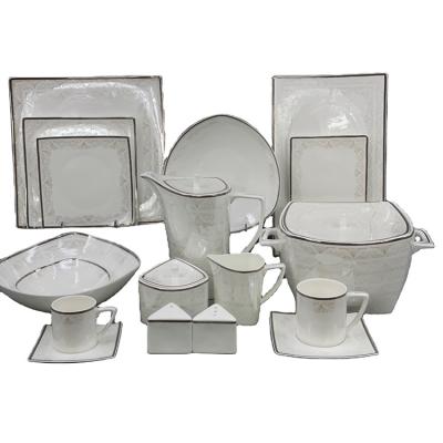 China Real Gold Thin Layer Real Tea Tableware Sets Porcelain Bone China Dinner Set Viable Embossed Royal Ceramic Luxury Brand for sale