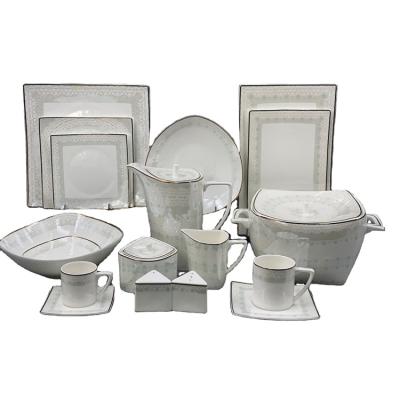 China Sustainable Dishes European Ceramic Dish 8 Piece Sets Bone China Dinner Set for sale