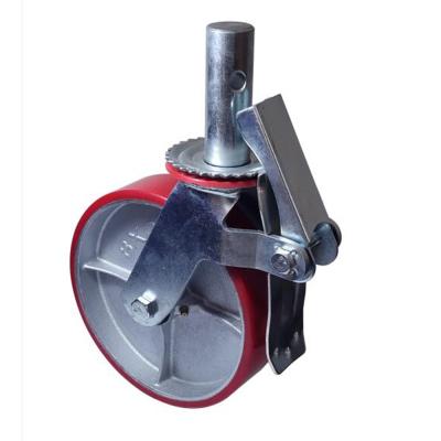 China 8 Inch PU Stem Caster Wheel Rueda Flat Free Moving Scaffold Cast Iron Core With Brake for sale