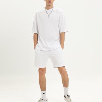 China Breathable Customize Mens Summer Sets Plain White 100% Cotton Vintage Blank T-shirt Sports Shorts T-shirt Suits To Print Logo for sale
