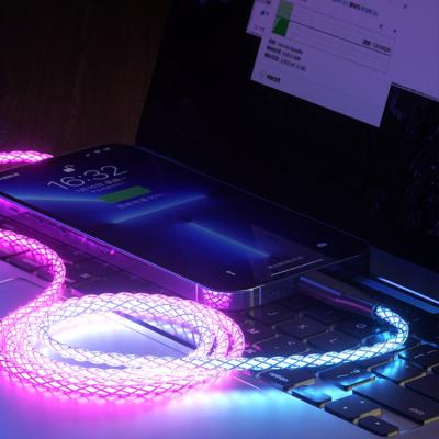 China 66w Color 66w Speed RGB Flame Luminescent High Transmittance Zinc Alloy Wire Braided Wire USB-C 1m Pure Copper Fast Charging Cable for sale