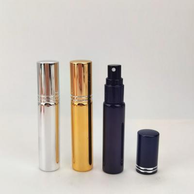 China Sample Perfume Test 10ml Gold Vials Small Size UV Printing Silver Black Lightweight Luxury Perfume Glass Bottle With Lids for sale