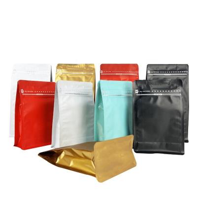 China Moisture Proof Coffee Bags with Aluminum Foil Lined Flat Square Bottom Coffee Pouch with Air Valve and Reusable Pull Tab Side Zipper for sale