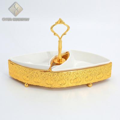 China Gold Plated Ceramic Stocked Luxury Home Wedding Tulip 2Pcs Triangle Sugar Pot for sale