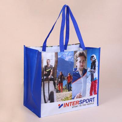 China Printed PP Laminated Woven Bags With Logo Reusable BOPP Woven Shopping Bags With Handles for sale