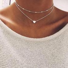 China No C138 European and American border jewelry, simple fashion girl, street style necklace, peach copper heart, multi-layer clav for sale