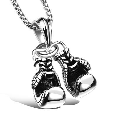China CLASSIC High Polished Men Punk 316L Titanium Stainless Steel Fitness Sport Double Boxing Gloves Shape Pendant Jewelry Necklace for sale