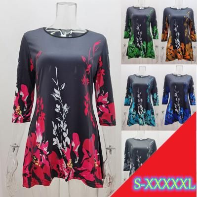 China AL8833 women anti-shrinkage half shape sheath floral print women casual top blouse plus size S-5XL for sale