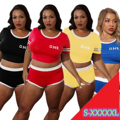 China Wholesale QUICK DRY 20753 Women Letter Pinted Short Sleeves Two Piece Shorts Set 2 Piece Women Casual Outfit for sale