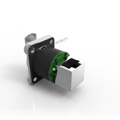 China Vrouwelijke D-Style 8 Pin RJ45 Ethernet Chassis Connector Indoor Gebruik IP44 PA66 Hoekconnector voor luchtvaart Signal Connector Te koop