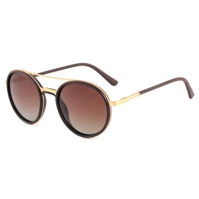 China Polarized Vintage Sunglass Double Bridge Metal Inlaid TR Round Frame Polarized Lens Fashion Sunglasses for sale