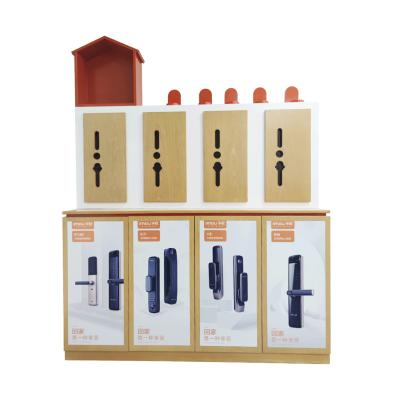 China Modern Style High Quality Customized Wooden Display Cabinet For Fingerprint Lock Wood Counter Display Stand for sale