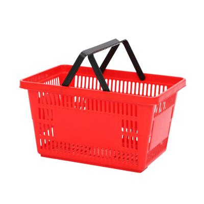 China Supermarkt Retail Store Grocery Hand 20L or 28L Plastic Supermarket Shopping Storage Eco-friendly Double Basket for sale