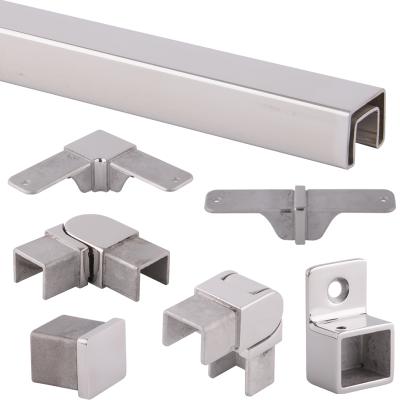 China Modern 316 Stainless Steel Piping Top Rail Slotted Railing For Glass Balustrade Railings for sale