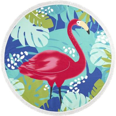 China Hypoallergenic Flamingo Beach Blanket With Tassel Sand Microfiber Sublimation Round Free Beach Towel With Logo Printed Beach Towel Custom Made for sale