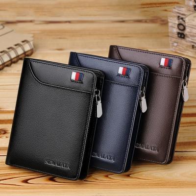 China Luxury Genuine Leather Purse 100% Cowhide Small Short Zipper Men's Business Wallets Card Holder Wallet High Quality for sale