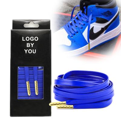 China Flat Pu Leather Sheepskin Custom Aglet Shoes Laces - Faux Lambskin Leather Shoelace W_gold Aglet Tips for Sneaker Laces for sale