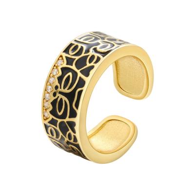 China 2021 Wholesale Trendy Popular Zircon Finger Ring New Silver Fashion Jewelry Gold Plated Enamel Adjustable Open Round Rings For Women for sale