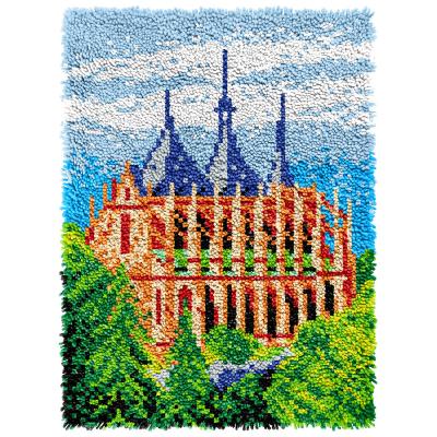 China Europe Wholesales 3.75ct Latchhook Kits Large Church Preprinted Unfinished Door Mat /Blank Canvas Arts and Crafts Latch Hook Kits for sale