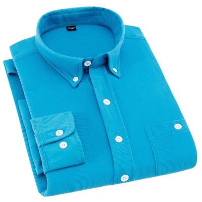 China Custom Logo Sleeve Men Solid Color Winter Warm Wholesale Men's Clothing Anti Shrink Long Non Iron Pinwale Corduroy Shirts for sale