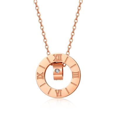 China Stainless Steel Rose Gold Plated Charm Chain Romantic Korean Stone Pendant Necklace Style Roman Numbers Transfer Bead Crystal for sale
