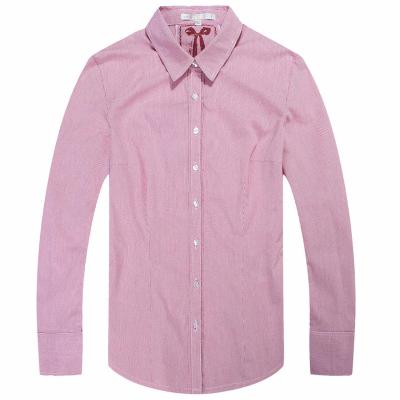 China Pink Elegant Slim Fit Stripe Anti-pilling Office Uniform Blouse for sale