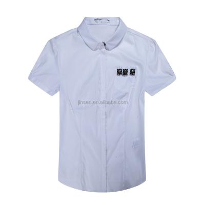 China Fashion Style Plus Size Lady Wear Lady Short Sleeve White Blouse With Spandex for sale