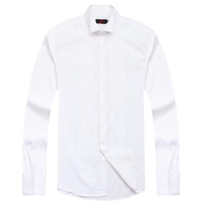 China Breathable Tuxedo Solid White Long Sleeve Dress Men Shirts With Double Cuff for sale