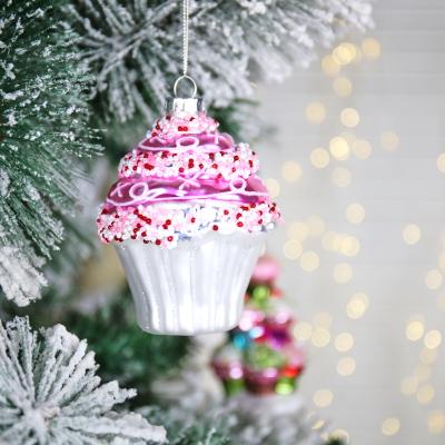 China Eaglegifts 2021 New Design Christmas Cup Cake Glass Painted Glass Ball Ornament For Home Decoration for sale