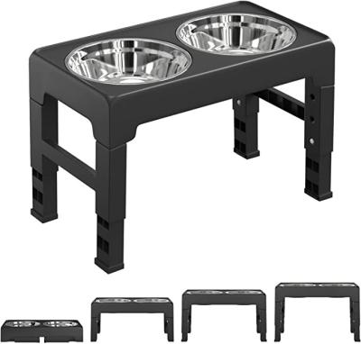 China Non-Automatic Adjustable High Dog Rolls 4 Sizes Adjustable Dog Food Roll Stand Feeder With Stainless Steel Food And Water Bowls for sale