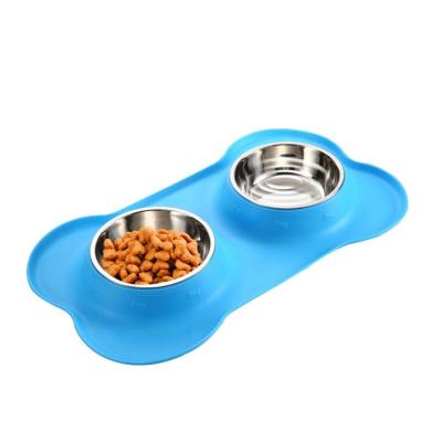 China Stored Double Pet Water Food Bowl With Non Skidding Small Dogs Cats Silicone Mat for sale