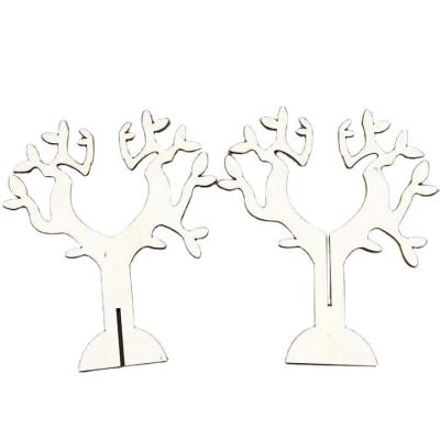 China Wood Creative Christmas gifts Double piece wooden Christmas tree children's handmade decoration wholesale carving crafts for sale