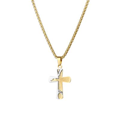 China Environmental Friendly High Quality Black Stainless Steel Gold Necklace Custom Engraved Cross Necklace for sale