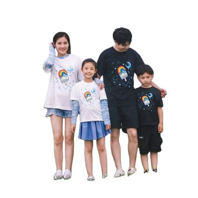 China Anti-pilling Family Matching Outfits Cartoon Printed Kids Tops Cotton Round Neck T-shirt Cartoon T-shirt Oversized for sale
