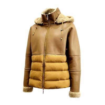 China Waterproof 2023 Autumn Winter very popular Puffer Down Jacket Women Water repellent PU leather faux fur lamb fleece outdoor OEM ODM for sale